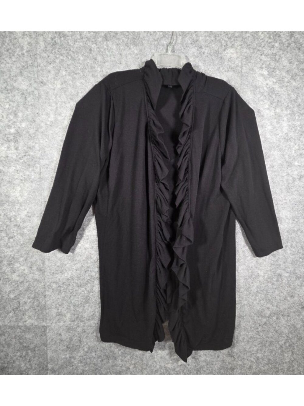 Antthony Cardigan Black Open Front Ruffle Midi Length Classic 2X Plus Size - Picture 2 of 10